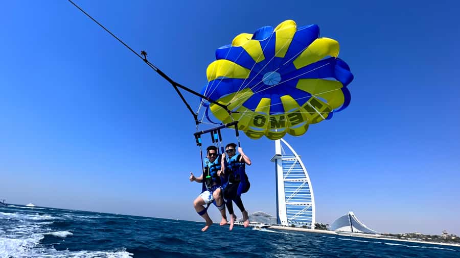 Dubai: Burj Al Arab Parasailing, Ice Cream, Pics, and Videos - Taking off beside Jumeirah Beach Hotel