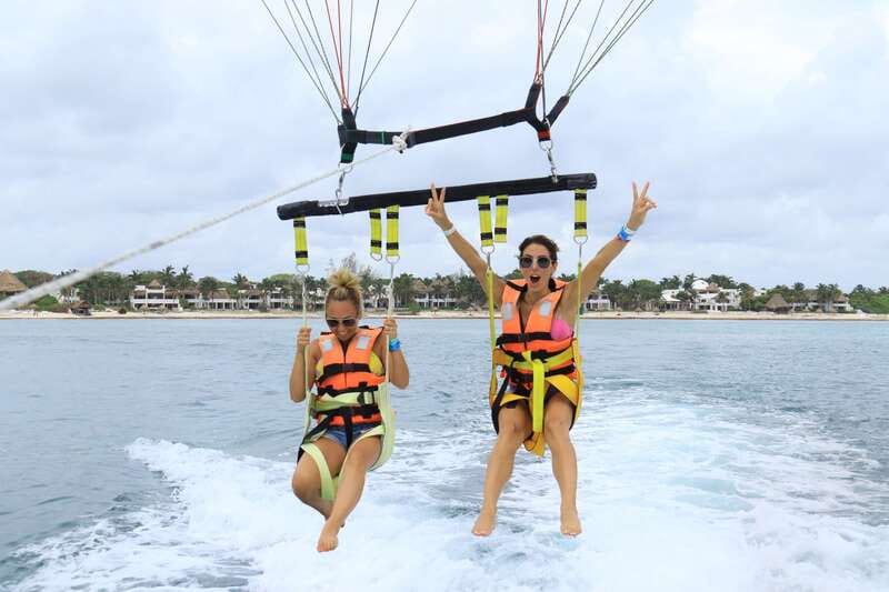 Riviera Maya: Parasailing Tour with Beach Club Access - Taking off above Maroma Beach